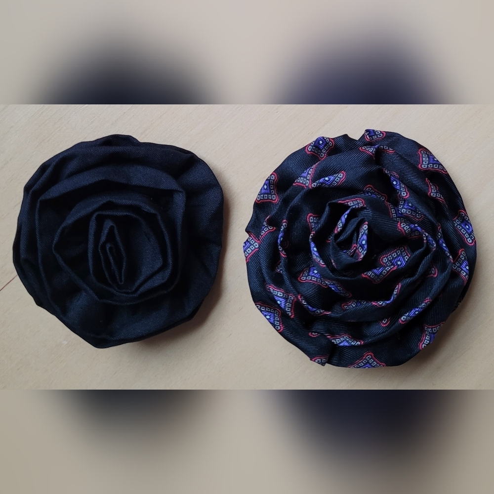 Set Of 2 Fabric Rosette Pins/Brooches/Boutonnieres